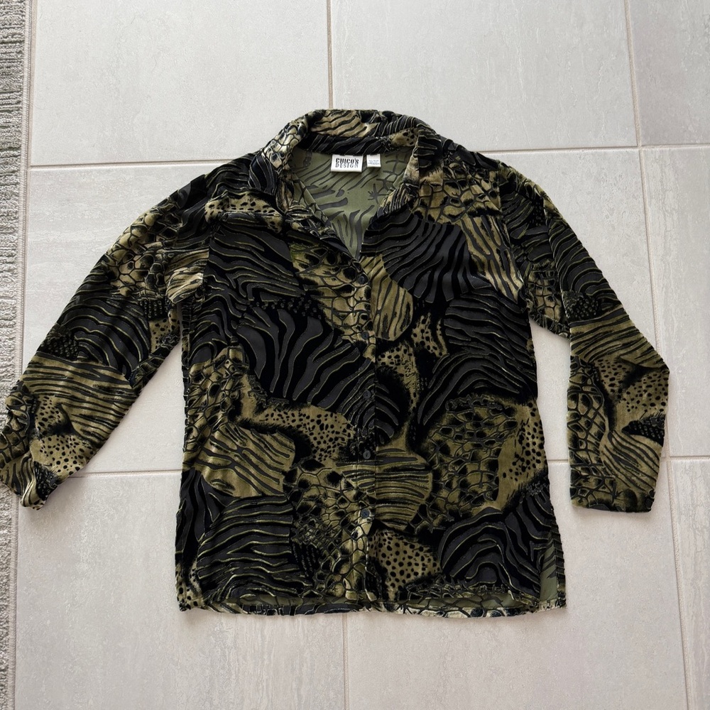 Chico’s Design Velvet Silk Animal Print Button-down Blouse